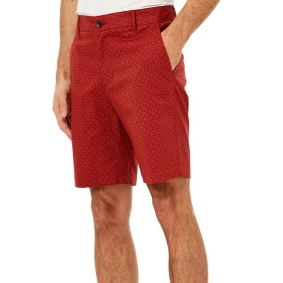 NWT Ben Sherman Red Geometric Print Chino Shorts Sz. 30 Stretch Fit - Picture 2 of 10